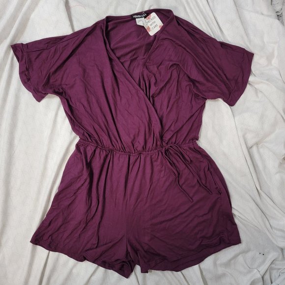 Heimish Pants - Heimish Purple Faux Wrap Tie Waist Romper | Womens Large NWT